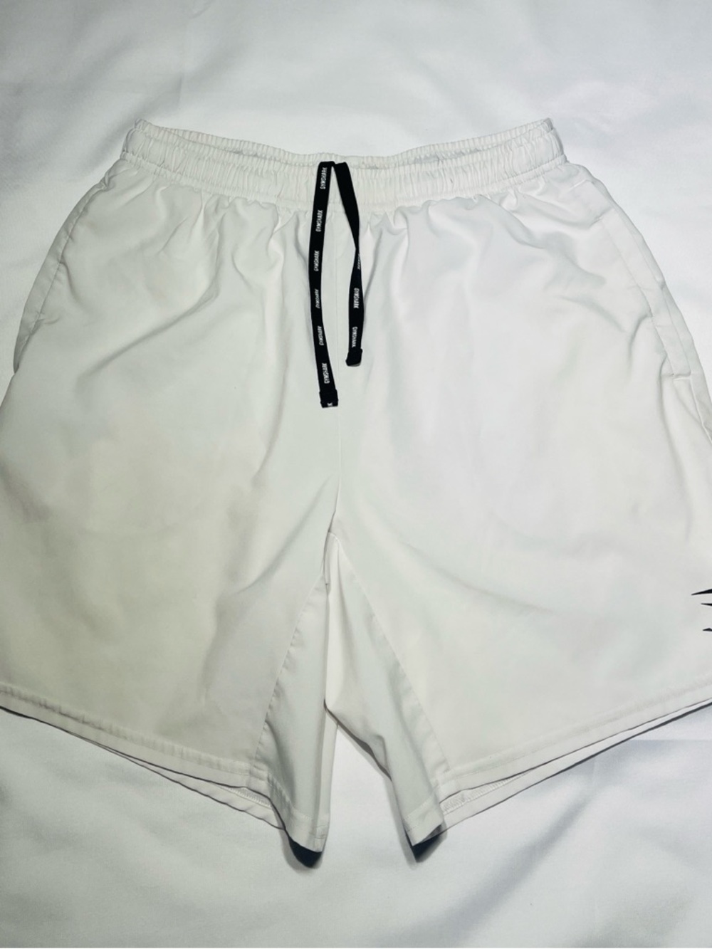 Gymshark White Athletic Shorts with Black Drawcord